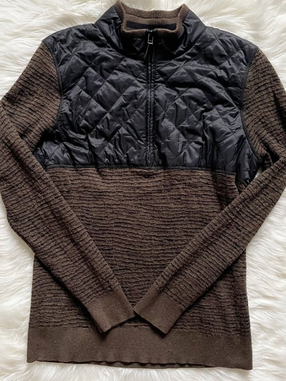 Smartwool Olive Green Heather Black Brookline Hybrid Merino Wool ¼ Zip Pullover